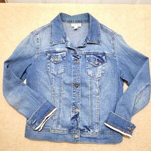 St.‎ John's Bay Denim Jean Jacket Womens Sz M Stretch Trucker Flap Pockets
